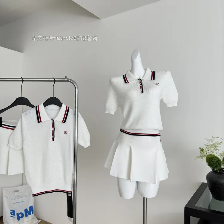 COOLLINE林子熙 Di@r氧气少女组网球系列华夫格针织polo短裙套装