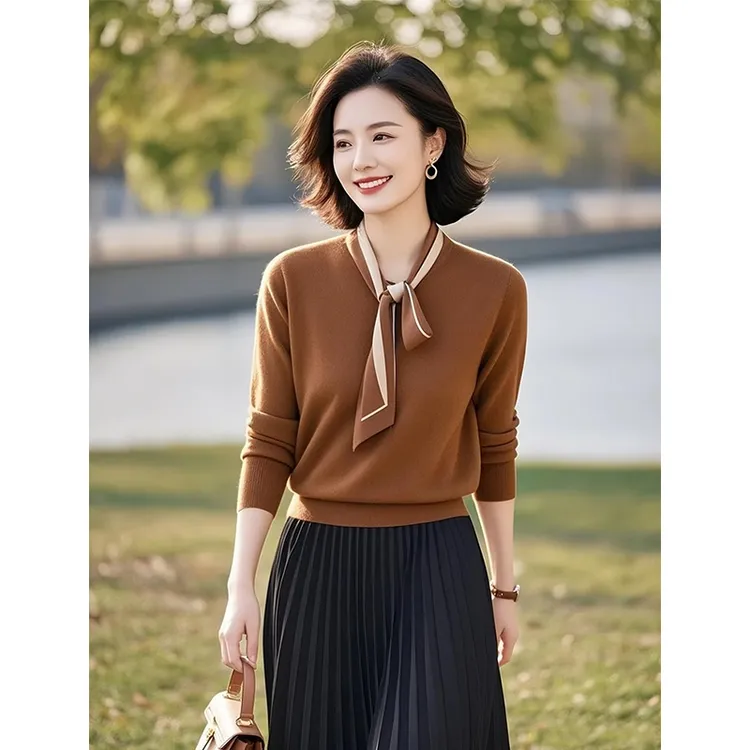 今年流行的高级感欧货独特别致毛衣咖色针织衫2025年春季新款女装