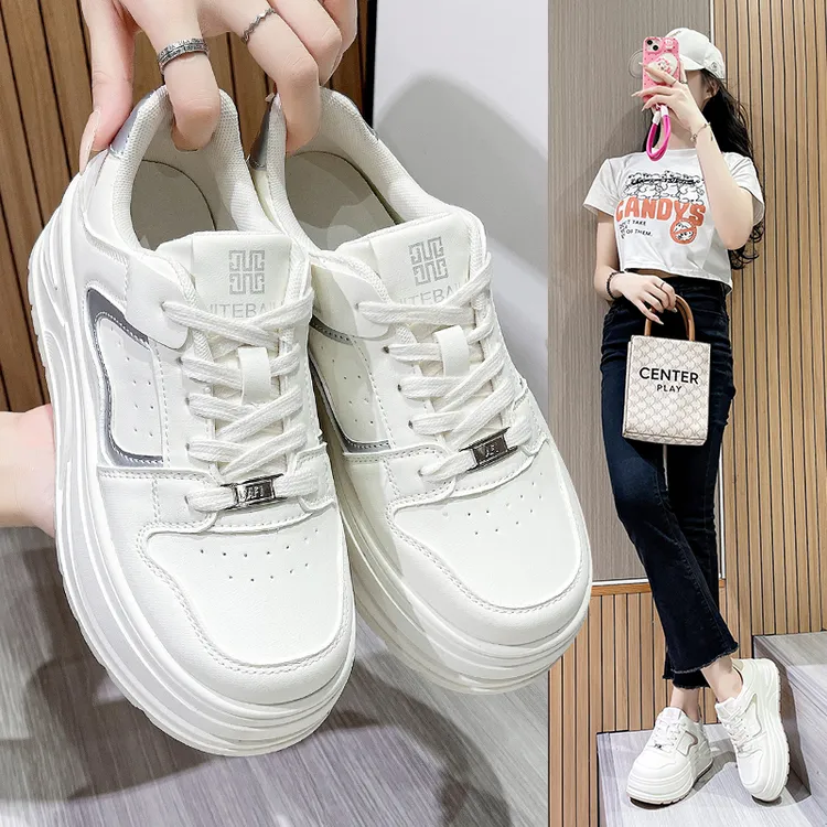 新款厚底小白鞋秋季百搭时尚显瘦女款小个子小码松糕鞋板鞋-B01