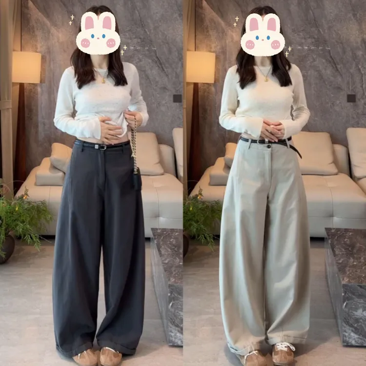 琥珀流光风彩点针织长袖打底衫上衣+早秋百搭显瘦阔腿裤BB50313