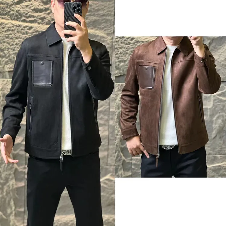 50372【公元·名品】轻奢欧货男士秋季美拉德色系拼皮兜翻领休闲夹克