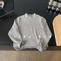 童例「25542半高领条纹长袖T打底」秋冬儿童休闲百搭潮流立领打底衫