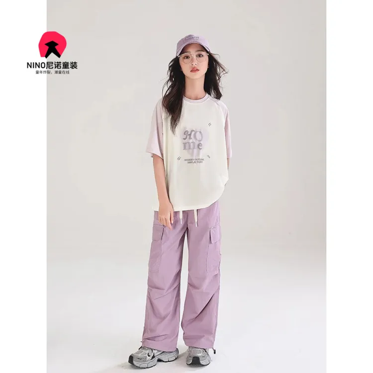 夏季新款女童短袖恤韩版潮牌初中生女孩上衣体恤蝴蝶结字母印花