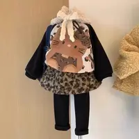 女童冬季新款韩版卡通豹纹猫咪长袖卫衣牛奶绒加厚套头上衣爆款潮