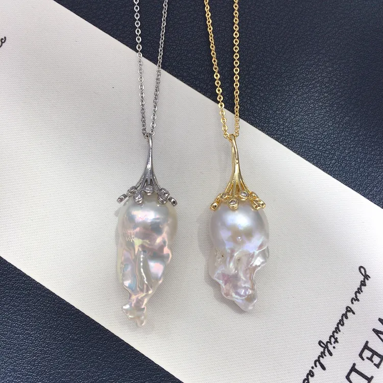 诸暨珍珠鱼尾大巴洛克天然淡水珍珠吊坠水母造型珍珠首饰个性款女