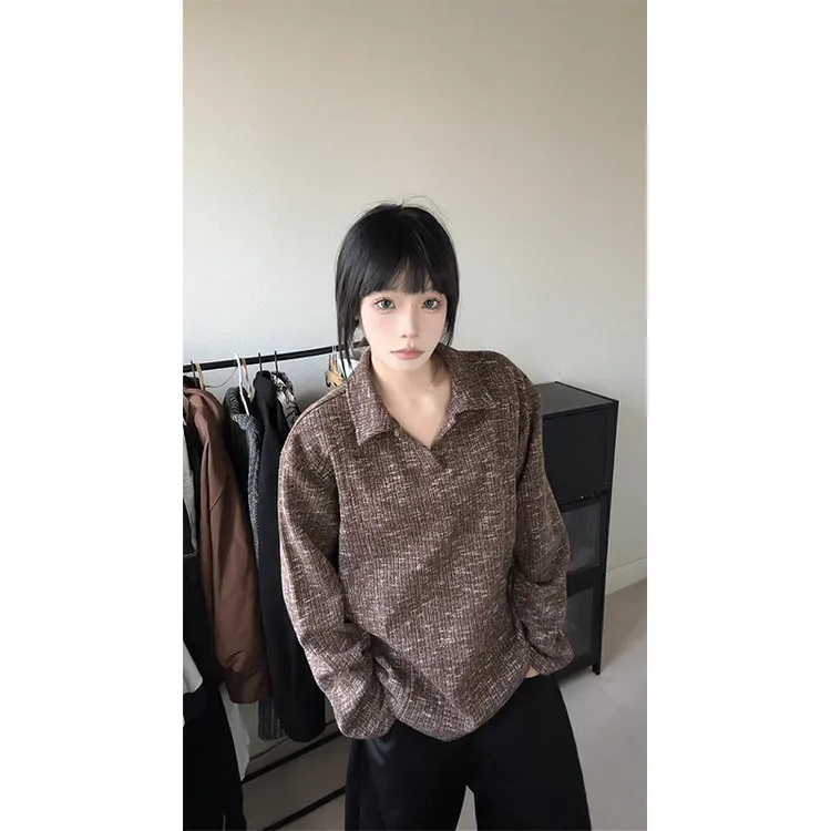 【现货6小时发】老钱风翻领卫衣男女同款秋冬内搭polo长袖T恤打底衫