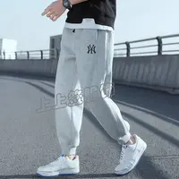 高级刺绣华棉春秋运动卫裤男拼条情侣韩版束脚裤风休闲时尚百搭