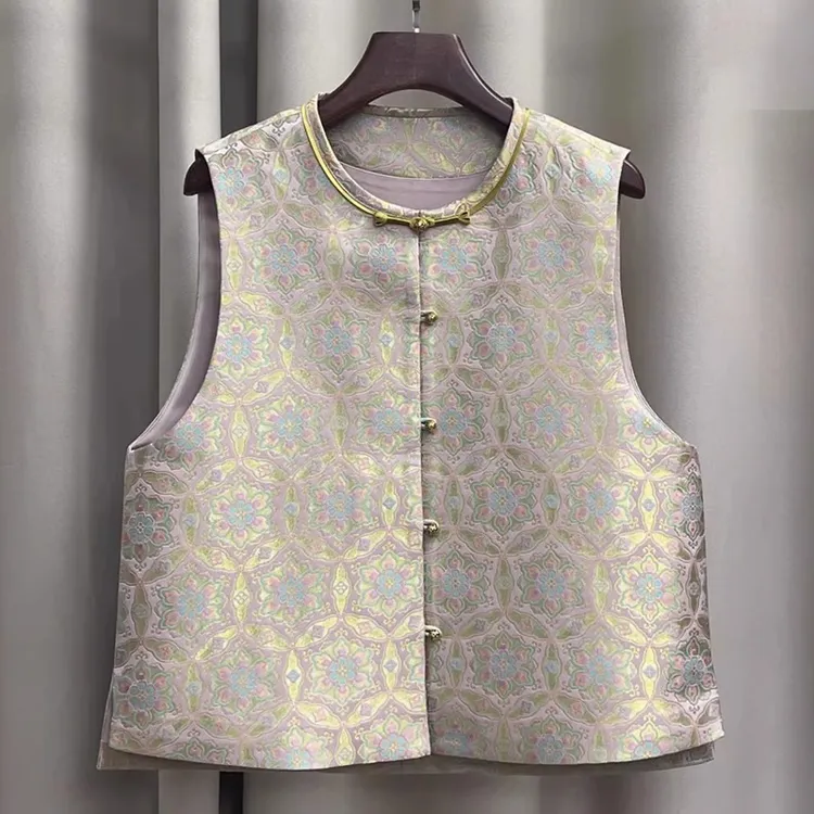 新中式国风时尚马甲女装宋锦非遗复古高端小马夹唐装盘扣坎肩背心