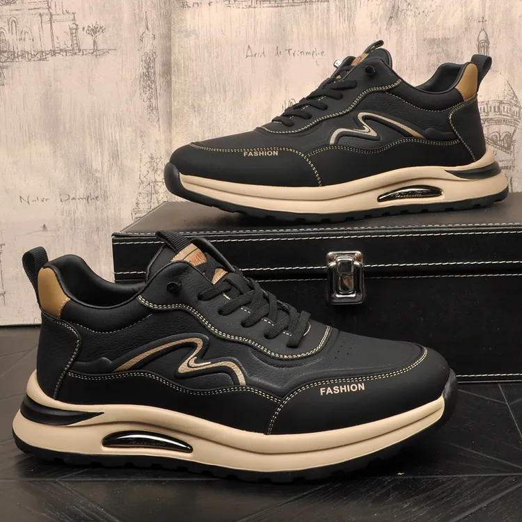 男士冬季加绒保暖真皮运动休闲鞋时尚百搭轻便运动潮鞋老爹鞋男鞋