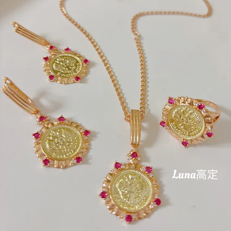 铜合金合成锆石项链 Luna定制0719新款TILLA玫瑰金色项链三件套