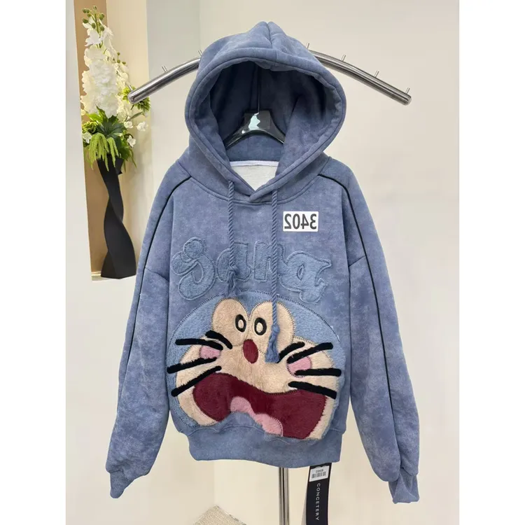 （3402）哆啦A梦短款2025新款加绒刺绣连帽卫衣女韩版时尚休闲上