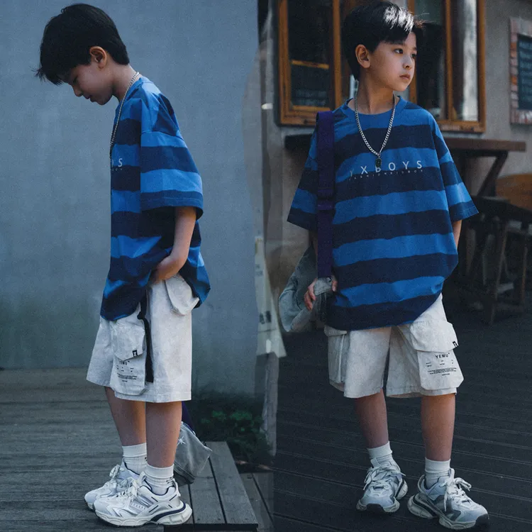 清仓！儿童夏装大男孩男童装2025新款条纹短袖t恤薄款上衣服夏季