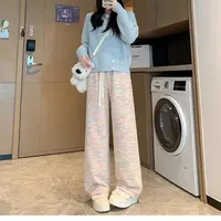 彩虹阔腿裤宽松百搭拖地运动裤针织休闲裤高腰【C区】3625 C32-3