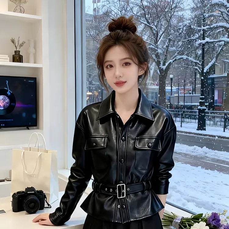 【宋佳同款】海宁皮衣外套春秋新款时髦外套夹克机车上衣