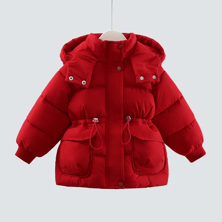 女童加绒棉服冬装儿童连帽中长款收腰棉衣1-3岁宝宝韩系保暖外套