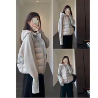 轻薄针织拼接棉服女短款2025冬季新款假两件棉衣韩版宽松冬装外套