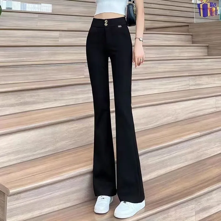 新款时尚微喇裤女2025春秋高腰修身显瘦弹力垂感休闲长裤子