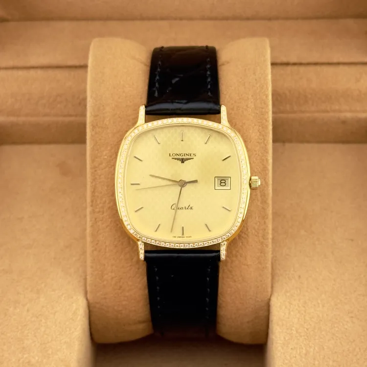 95新 Longines/浪琴 浪琴镶钻薄款金色简约大盘石英轻奢气质镶钻