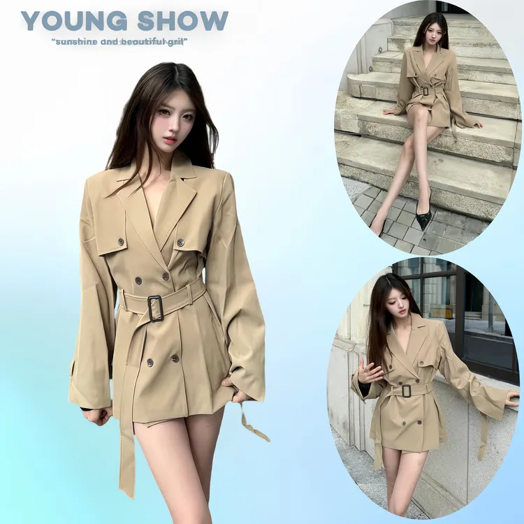 韩系春秋深色辣妹短款风衣收腰显瘦高级感大衣女士风衣外套女短款