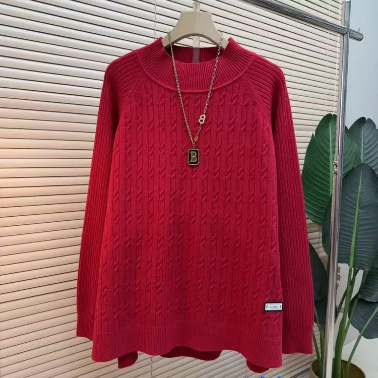 胖mm欧货时尚气质显瘦韩版长袖80005圆领套头百搭女人衫