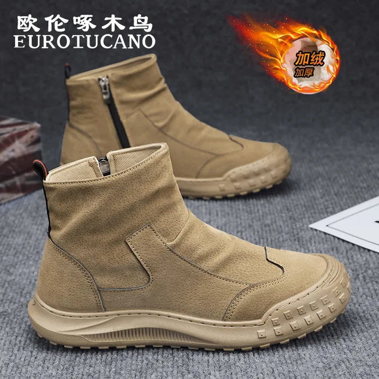欧伦啄木鸟EUROTUCANO男鞋冬季加绒防寒高帮棉鞋子男款保暖马丁靴