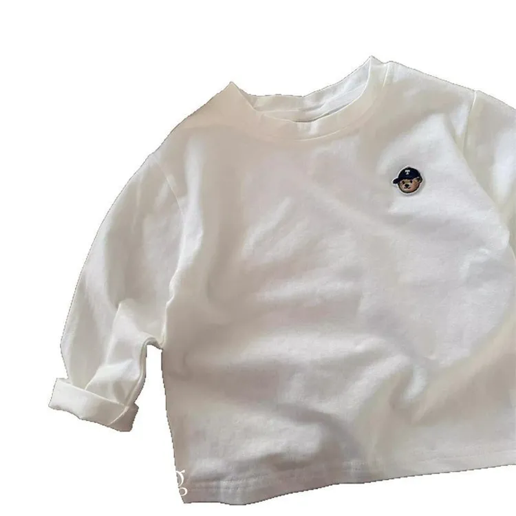 小布熊儿童长袖T恤2025春男女童日系潮牌卡通小熊T宝宝条纹打底