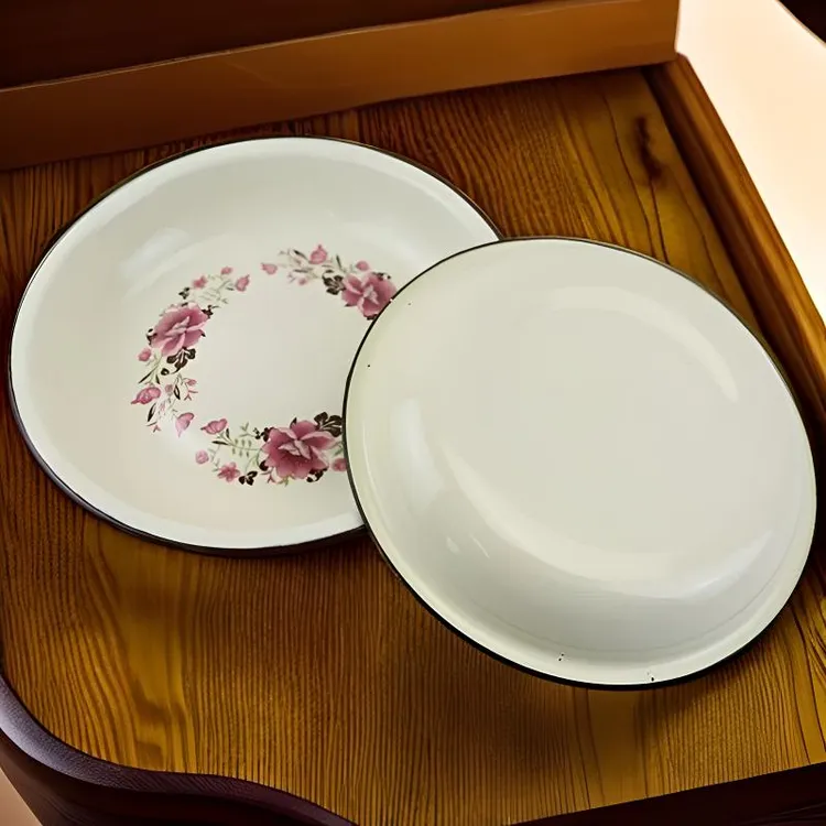 加厚双料珐琅搪瓷深型菜盘老式饭盘汤盘家用水果盘加深菜碟深餐盘