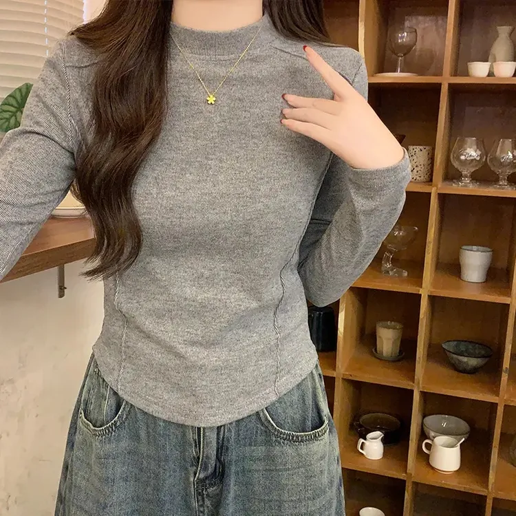 保暖女士打底衫磨毛加绒冬季新款半高领长袖t恤修身鱼骨上衣女