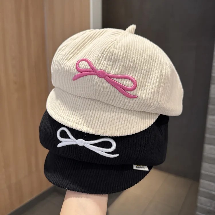 MIDIXIN/米迪昕女宝宝甜美蝴蝶结贝雷帽女童秋冬季防风保暖南瓜帽