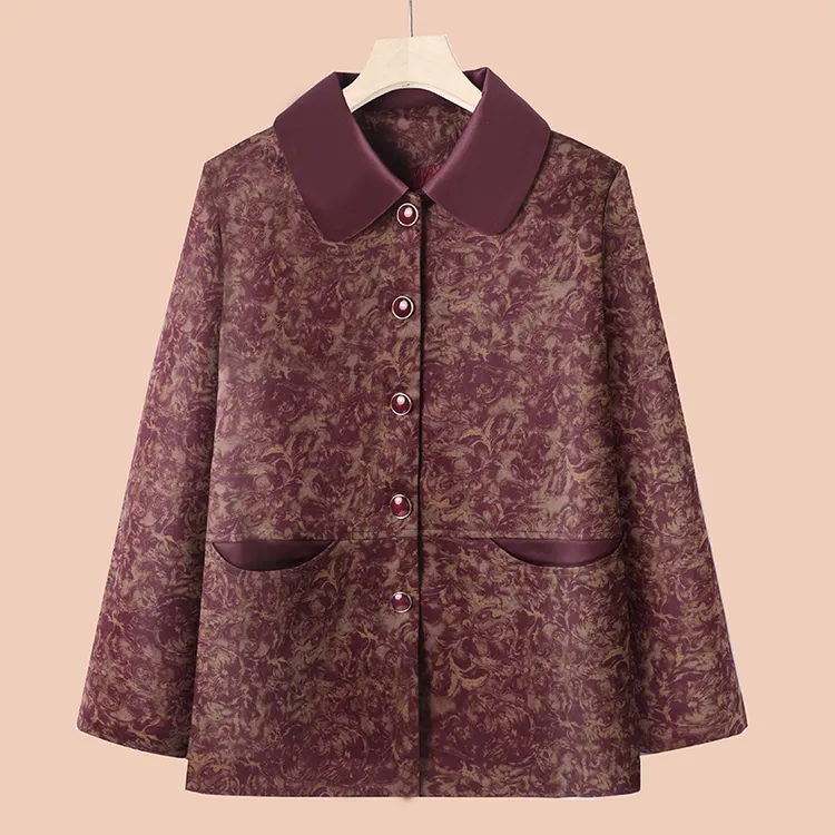 妈妈秋季新款气质短外套洋气中老年西装翻领上衣奶奶装