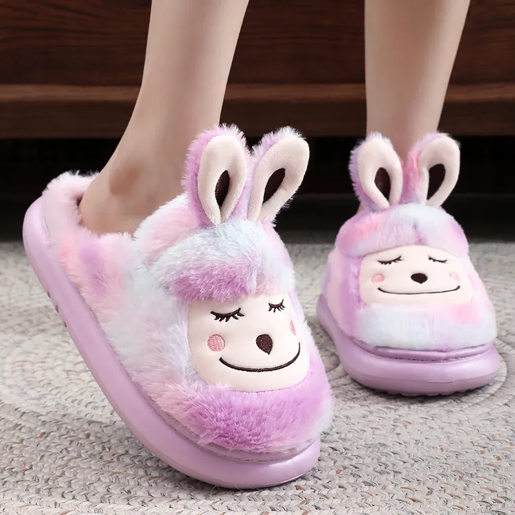 卡通可爱亲子棉拖鞋女秋冬季加厚底中大童居家拖鞋男学生保暖防滑