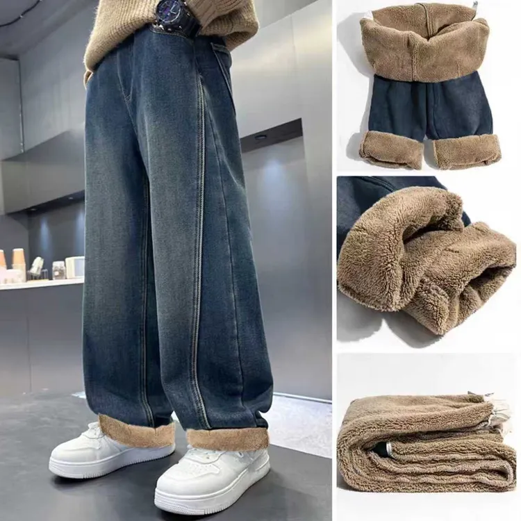 【一件过冬】童装男童牛仔裤一体绒冬季新款中大童冬季加绒加厚裤子