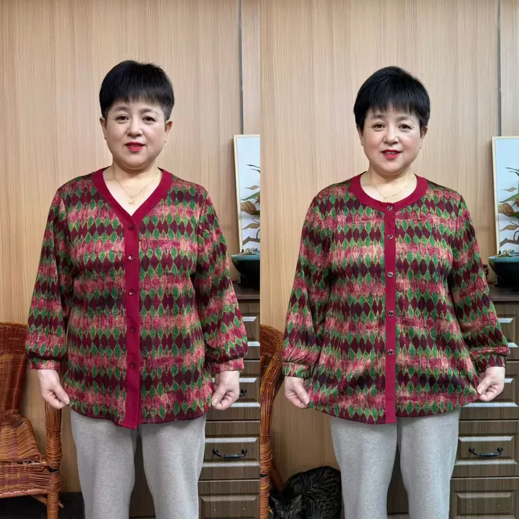 【225斤可穿】加肥加大高弹力秋季开衫减龄中年显瘦上衣宽松妈妈装