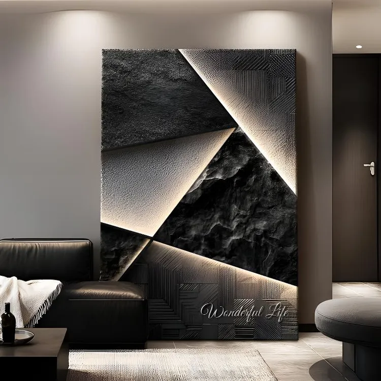 轻奢高级感客厅落地装饰画抽象几何沙发背景墙挂画高端立体玄关画