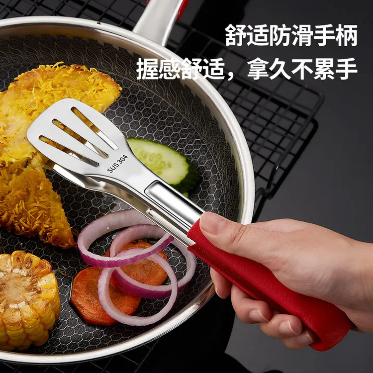 304不锈钢食品夹家用厨房夹防烫防滑面包食物夹菜烤肉烧烤牛排夹