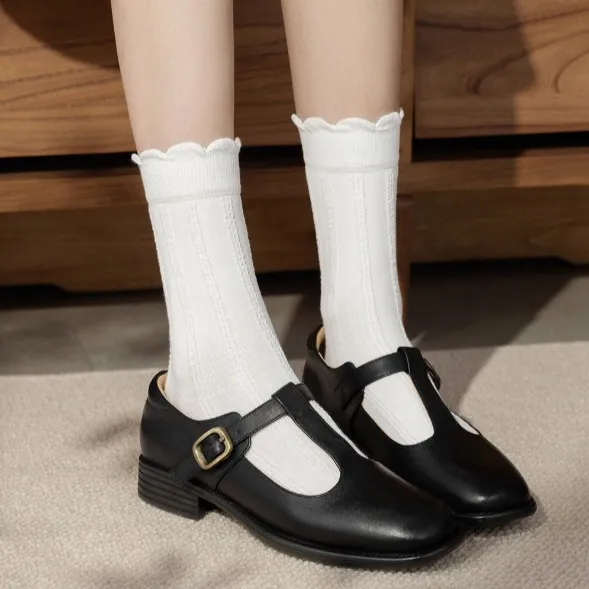 春秋款堆堆袜全棉小白袜诸暨袜业棉袜子女中筒袜纯棉