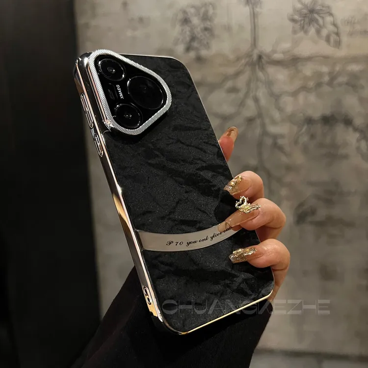 适用华为Pura70法式雪山帆布纹拼接Pura70pro+精孔手机壳