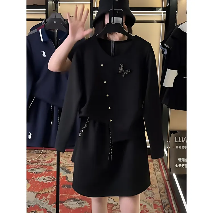 韩版时尚立体蝴蝶百搭长袖卫衣+半身裙套装女秋季新款高级两件套