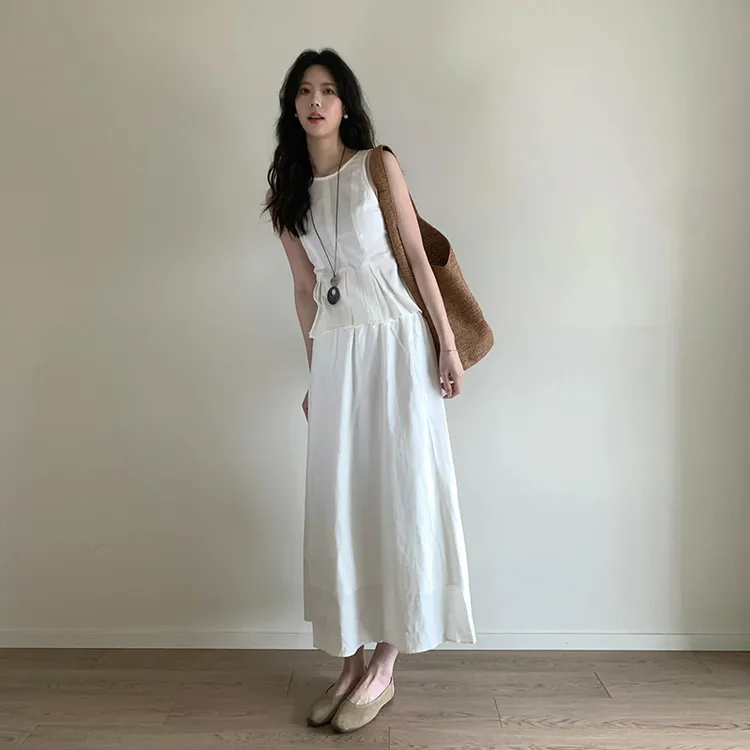 大方得体白色连衣裙女夏穿搭2025新款巨好看长裙子两件套装3523