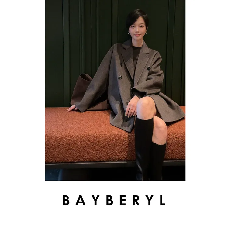BAYBERYL老贝经典AC*3.0双排扣宽松驳领秋毛呢大衣MF5H2606-9/27