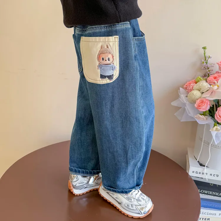 女童卡通牛仔裤秋季2025新款儿童休闲洋气女宝宝秋装时髦直筒长裤