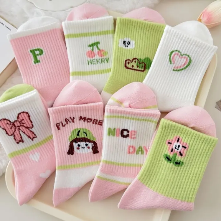 儿童袜子女童春秋中筒袜可爱类卡通粉色中大童秋冬初中生女孩高腰