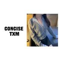 【唐小木】拼色v领毛衣 新款温柔风高级感拼色翻领针织毛衣 S0936