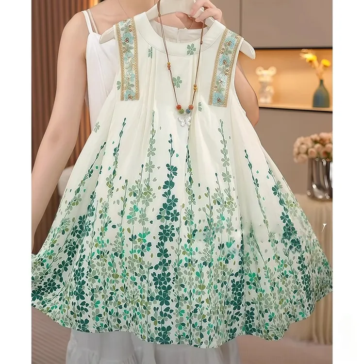 女童连衣裙夏季2025新款儿童洋气时髦女宝夏装无袖碎夏季无袖碎花