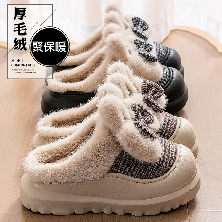 毛绒绒棉拖鞋女款2025新款室内家居月子保暖防滑厚底棉拖女可外穿