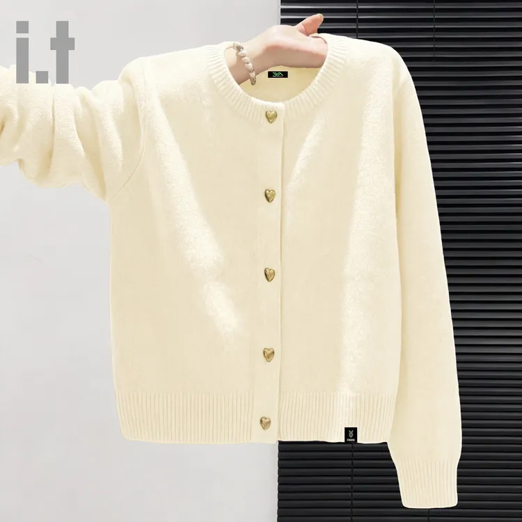 it FINGERCROXX杏色针织打底衫女款秋冬季2026新款小香风开衫毛衣