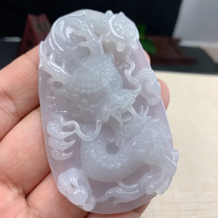 优惠缅甸纯天然A货翡翠老坑料大件精雕飞龙在天龙牌吊坠挂件