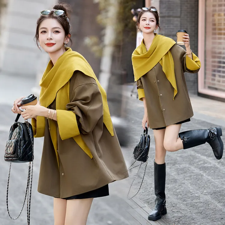可脱卸披肩围巾风衣女2025秋季新款休闲小个子时尚ins风气质外套