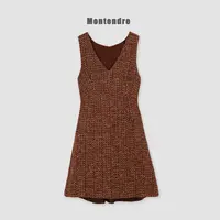 【MonTendre】秋季新款 时尚A字裙V领格纹显瘦连衣裙设计师小香风裙