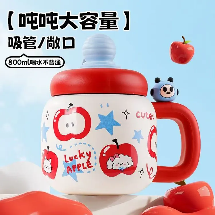 不锈钢桌面杯咖啡杯高颜值带提绳棱形保温杯便携翻盖随行杯